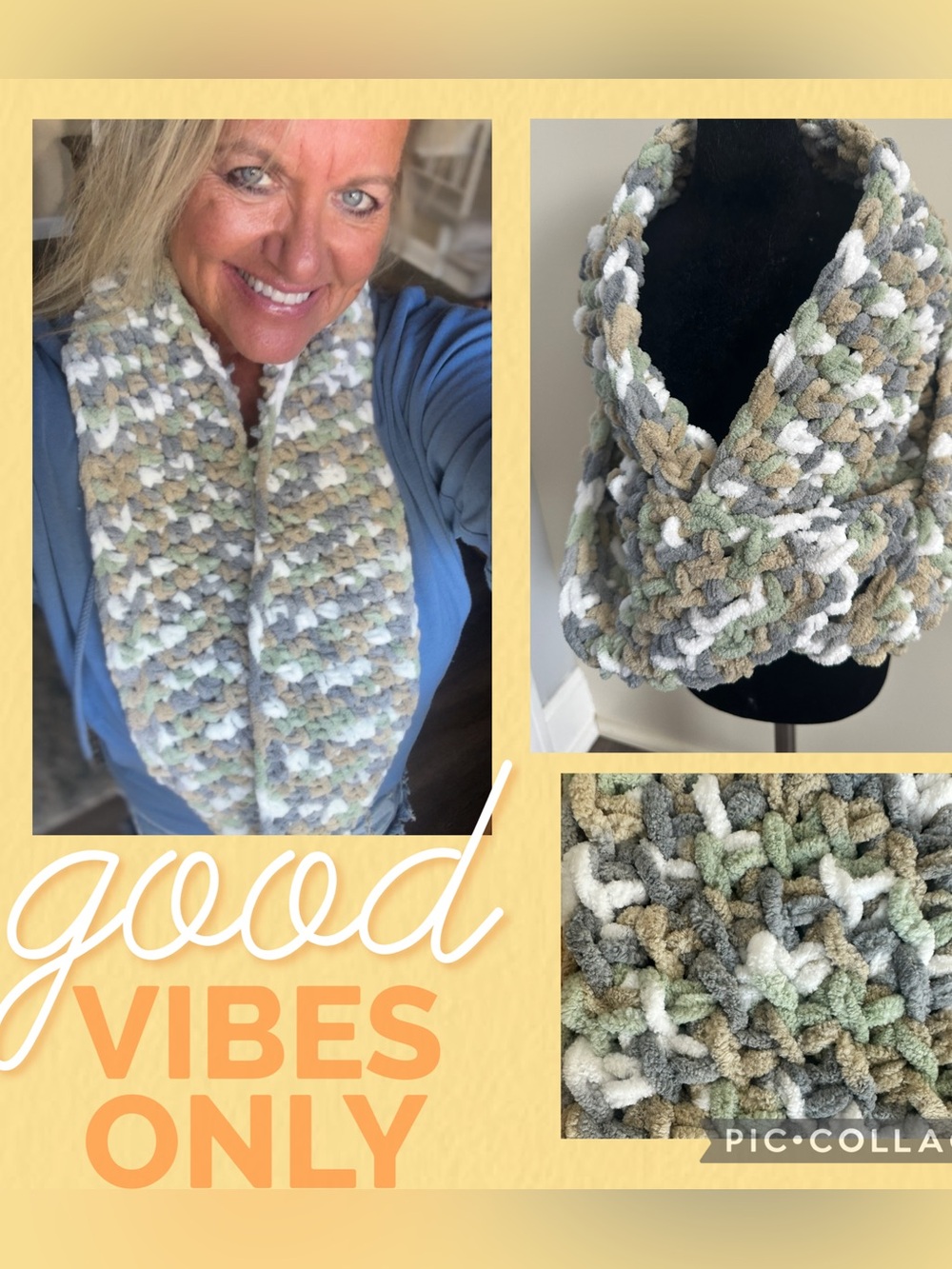 Handmade Cozy Chunky crocheted Scarf in Multi Neutral Colors